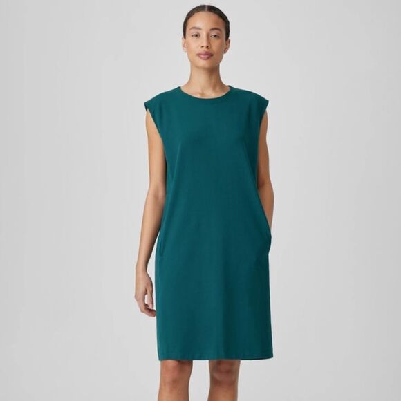 Eileen Fisher Dresses & Skirts - Eileen Fisher Teal Green Pima Cotton Stretch Jersey Round Neck Sleeveless Dress